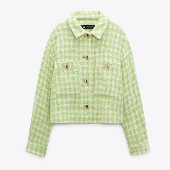 Zara Jackets & Blazers - Zara crop gold button green and white jacket